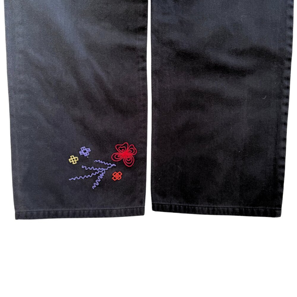 Telluride Clothing Company Embroidered Floral Black Pants Women's Size 10 - Picture 3 of 7